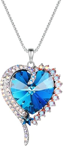 Amazon Xupingジュエリーチャームスタイルロマンチックなハート型のペンダントネックレスクリスタル女性のための素敵なレディレディクリスマスの日結婚式のギフト 青 ネックレス 通販