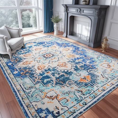YIHOUSE Boho Area Rugs 5×8 Feet Washable Rug Nonslip Vintage Rug Bohemian Abstract Rug for Living Room Bedroom Dining Room Office Low-Pile Distressed Rug, Floor Decoration Carpet