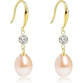 Pearl Earrings for Women, AAA+ Freshwater Teardrop Pearl & Sterling Silver CZ Dangle Earrings, Hypoallergenic Gift Idea