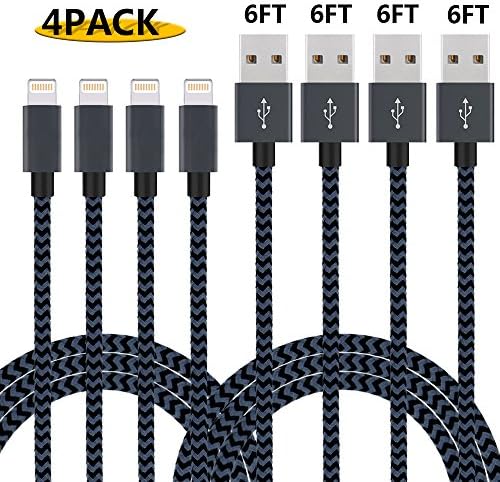 Additt iphone Cable 4Pack 6FT Nylon Braided 8 Pin Lightning to USB Charger Cable Cord iPhone Cable Compatible with iphone 7/7plus se 6s 6s plus 6plus 6 5s 5C 5 iPad iPod Mini and More (Black&amp;Gray)