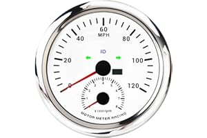 MOTOR METER RACING W PRO 110mm 4-3/8" 2 in 1 GPS Speedometer Tachometer Digital Odometer Mileage & Trip Meter with Turn Signal High Beam 120 MPH Waterproof White Dial Red LED for Car Truck Motor