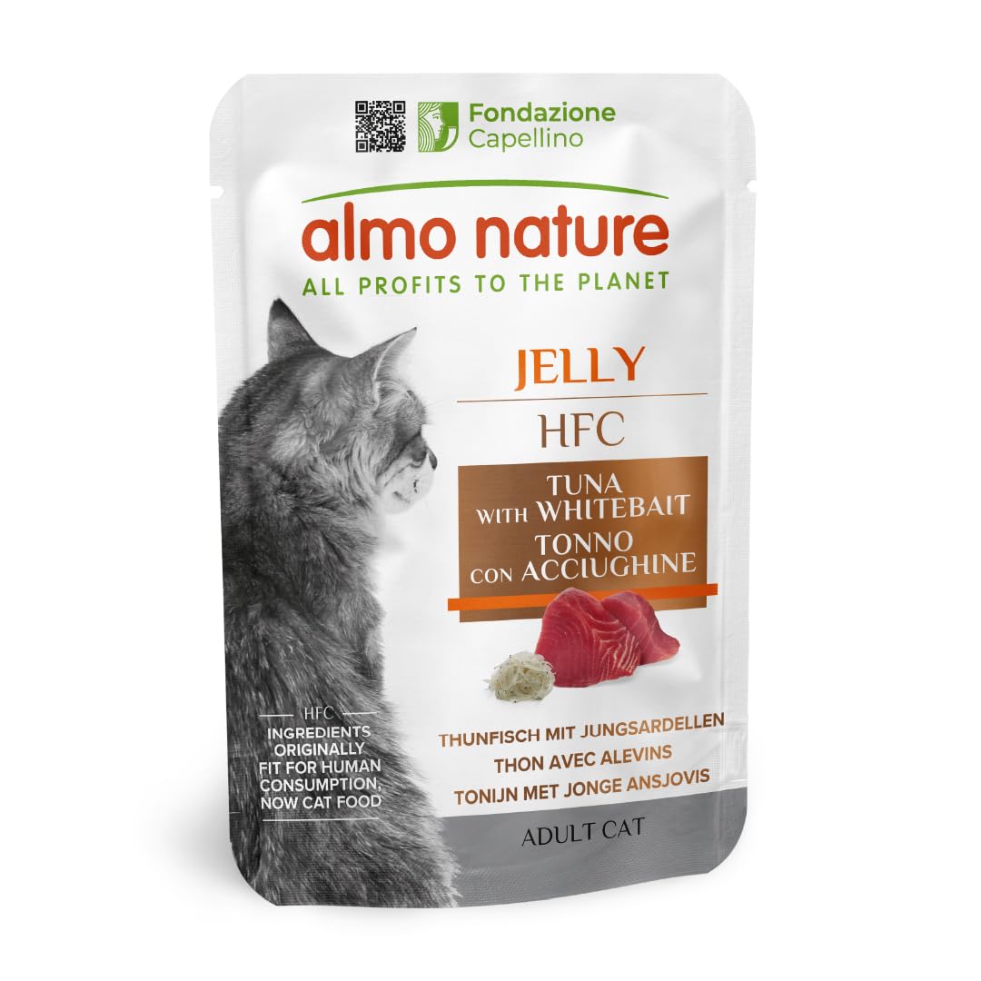Almo Nature HFC Natural - Wet Cat Food for Adult Cats - Tuna Fillet and Whitebait - Human-Grade, Gluten-Free - 55g (Pack of 24)