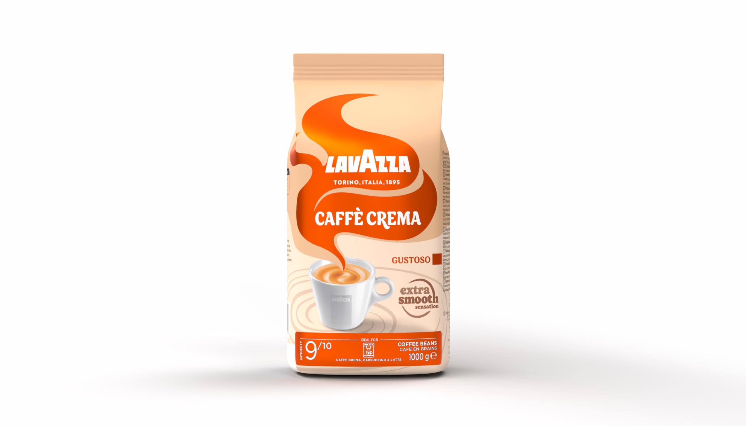 Lavazza, Caffè Crema Gustoso, Kaffeebohnen, für Espressomaschinen, mit Würzigem und Nussigen Aroma, für einen Kräftigen Geschmack, Arabica und Robusta, Intensität 9/10, Mittlere Röstung, 1 kg Packung