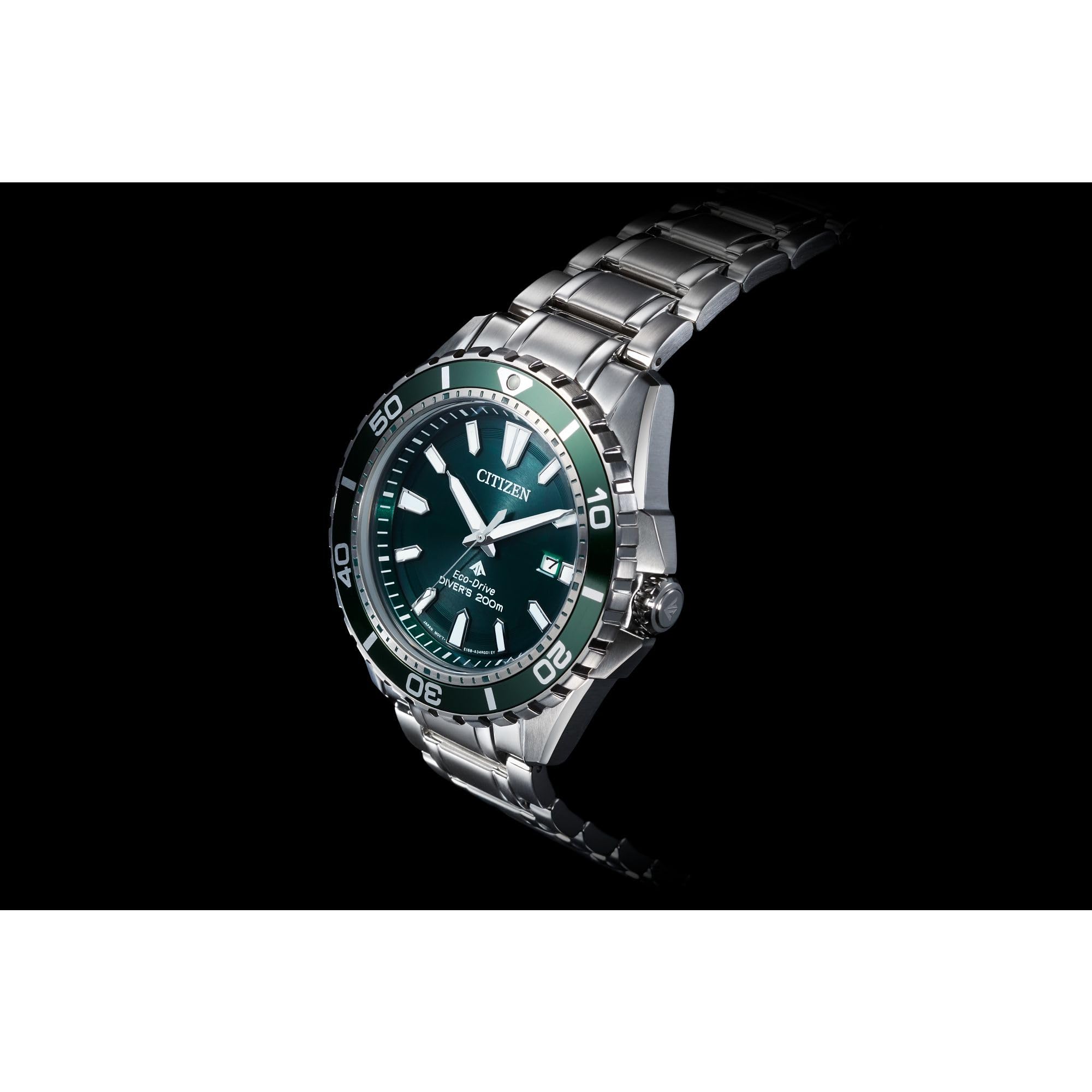 Citizen Men's Eco-Dive Promaster Dive, Silver-Tone Stainless Steel Bracelet Watch, Green Dial, 3 Hand, Date (Model: BN0199-53X)