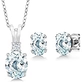 Gem Stone King 2.75 Cttw Sky Blue Aquamarine Pendant and Earrings Jewelry Set For Women | 925 Sterling Silver | Gemstone Birthstone | With 18 Inch Chain