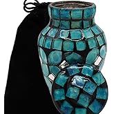 Blue Small Keepsake Mosaic Glass Cremation Urn - Hand Made Funeral Urn for Human Ashes - 3 inches Tall - Hand Applied Individual Tiles Create a one of a Kind Work of Art - 3 Inches