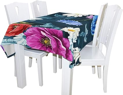 Amazon Lefei ケシの花 カモミール付き ポリエステル 洗濯可能 テーブルクロス しわになりにくい 耐熱性 ダイニングルーム パーティー ウェディング ホリデー用 テーブルクロス オンライン通販