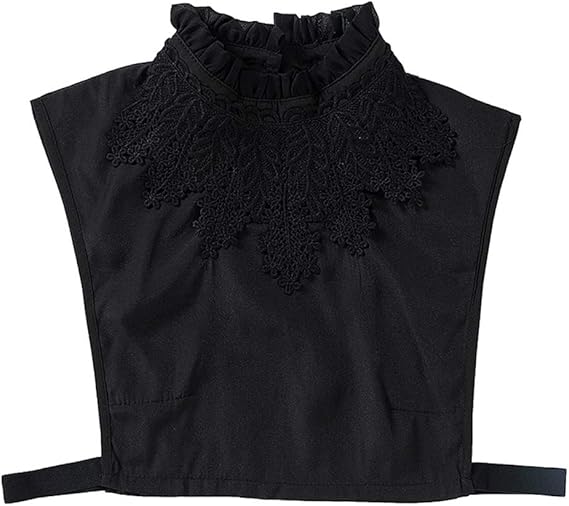 Amazon Ymgot レディース 付け襟 フリル 立て襟 シャツ 付け衿 ブラウス 重ね着 レイヤード 偽襟 レース インナー ブラック シャツ ブラウス 通販