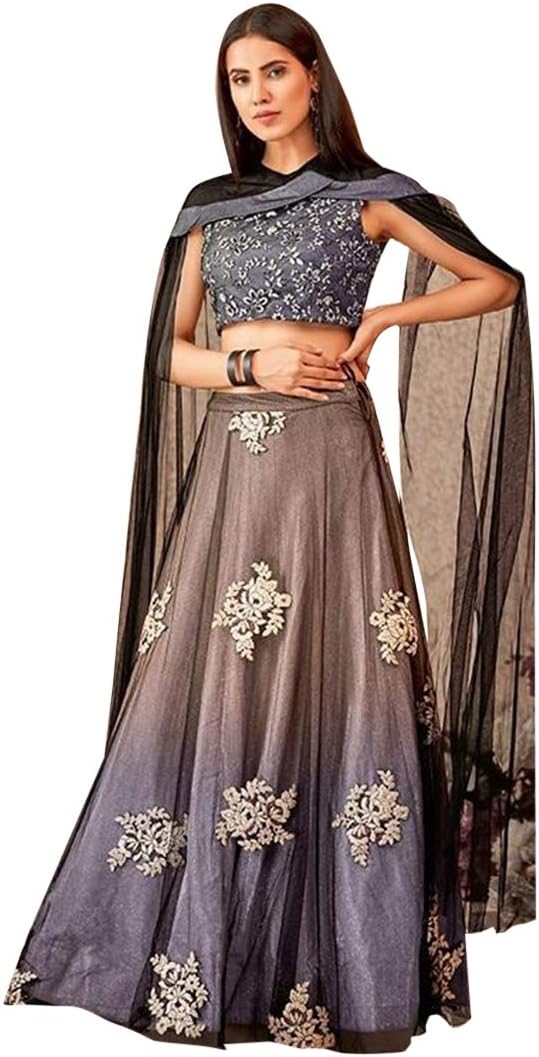 Shades of Grey Ready to wear Lehenga Choli Dupatta with Designer Sleeve Bollywood Multi Fabric with Embroidery Work Party wear Ceremony Women Dress 8560