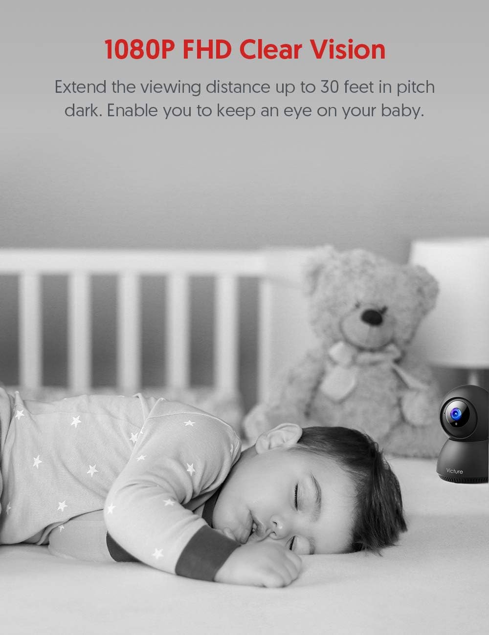 Baby Monitor, Victure 1080P WiFi Indoor Security Camera, Motion Tracking, Motion/Sound Detection, Night Vision,Two-Way Audio, Pan/Tilt, TF Slot/Cloud Storage Works with Alexa: Camera & Photo