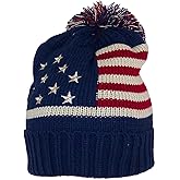 Best Winter Hats Adult American/Americana USA Flag Cuffed Knit Beanie with Pom Pom (One Size)