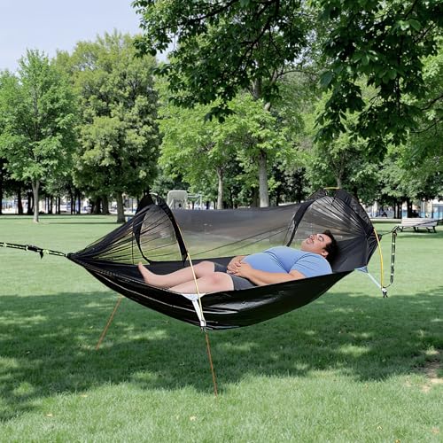 Night Cat Rainfly 1 Person Hammock Tent with Mosquito Net Waterproof Hiking Garden Camping Backyard Wild