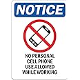 Notice - No Personal Cell Phone Use Allowed Sign with Symbol | Label Decal Sticker Retail Store Sign Sticks to Any Surface 8"