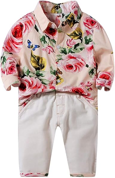 ZODOF Recién Nacido Bebé Niños Camisetas Florales Impresión Camisa Arriba+Sólido Pantalones Conjunto Informal Traje de bebé Vestido de Noche: Amazon.es: Ropa y accesorios