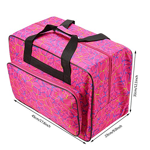 Anfan Sewing Machine Carrying Case Tote Bag-Padded Storage Cover Carrying Case with Pockets and Handles (Rose Red)