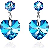Cube Austrian Crystal Heart Drop Dangle Earrings for Women Sterling Silver Stud Earrings Hypoallergenic