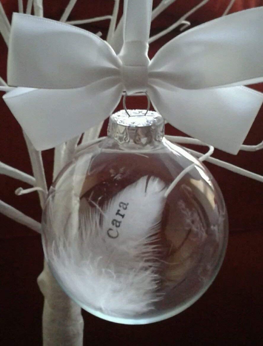 Personalised rememberance feather Christmas bauble: Amazon.co.uk: Handmade