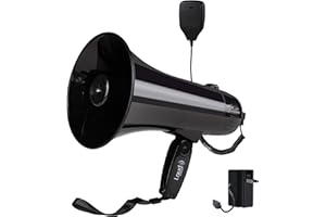 Loudmore Portable Megaphone Bullhorn 35 Watt Power Megaphone Speaker with Siren/Alarm Modes, 240S Recording, USB Flash Drive, Detachable Handheld Microphone, Volume Control and Strap