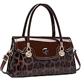 Shiny Leopard Print Handbag for Women Leather Tote Bag Convertible Shoulder Bags Purses
