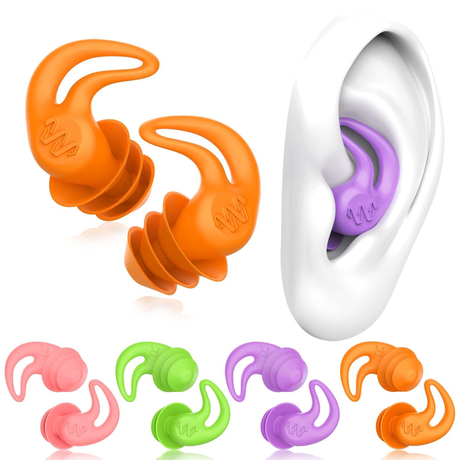 Swimming Ear Plugs for Adults Kids, 4 Pairs Silicone Earplugs Water Sports
