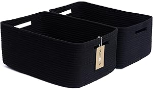 MiniArk Large Storage Baskets for Shelves, Closet Organizers Bins for Clothes Blanket Towels, Baby Nursery, Toy Baskets Box, Woven Rope Baskets, 17 x 13 x 7.5”, 2 Packs Black