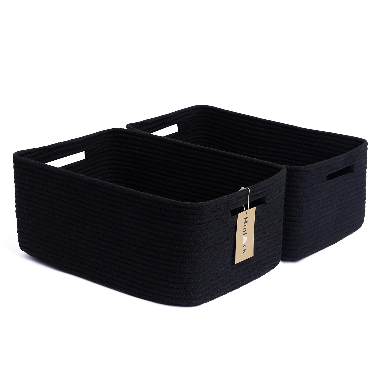 Photo 1 of MiniArk Large Storage Baskets for Shelves, Closet Organizers Bins for Clothes Blanket Towels, Baby Nursery, Toy Baskets Box, Woven Rope Baskets, 17 x 13 x 7.5”, 2 Packs Black