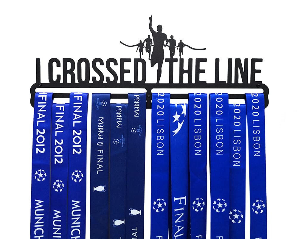 Sports Medal Holder Medal Hanger Display I Crossed the Line Running Carbon Steel Two Tiers Professional Wall Mount