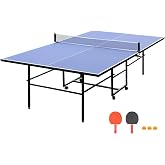 Portable Table Tennis Tables, 9 ft Professional Outdoor Ping Pong Table, Foldable Ping Pong Game Set for Indoor/Outdoor with Net, 2 Paddles and 3 Balls, Playback Mode
