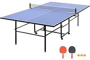 DITHOKO Table Tennis Table, 9 Ft Foldable & Portable Ping Pong Table Set with 2 Table Tennis Paddles, 3 Balls and Net for Indoor Outdoor Game