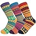 Fly-love Women's 3 Pairs Vintage Thick Cotton Crew Socks Colorful Warm Casual Winter Mid-calf Sock (colorful 1);One Size
