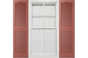 MID AMERICA 14 1/2"W x 60"H Mid-America Vinyl, Standard Size Cathedral Top Center Mullion, Open Louver Shutter, w/Installation Shutter-Lok's & Matching Screws (Per Pair), 027 - Burgundy Red
