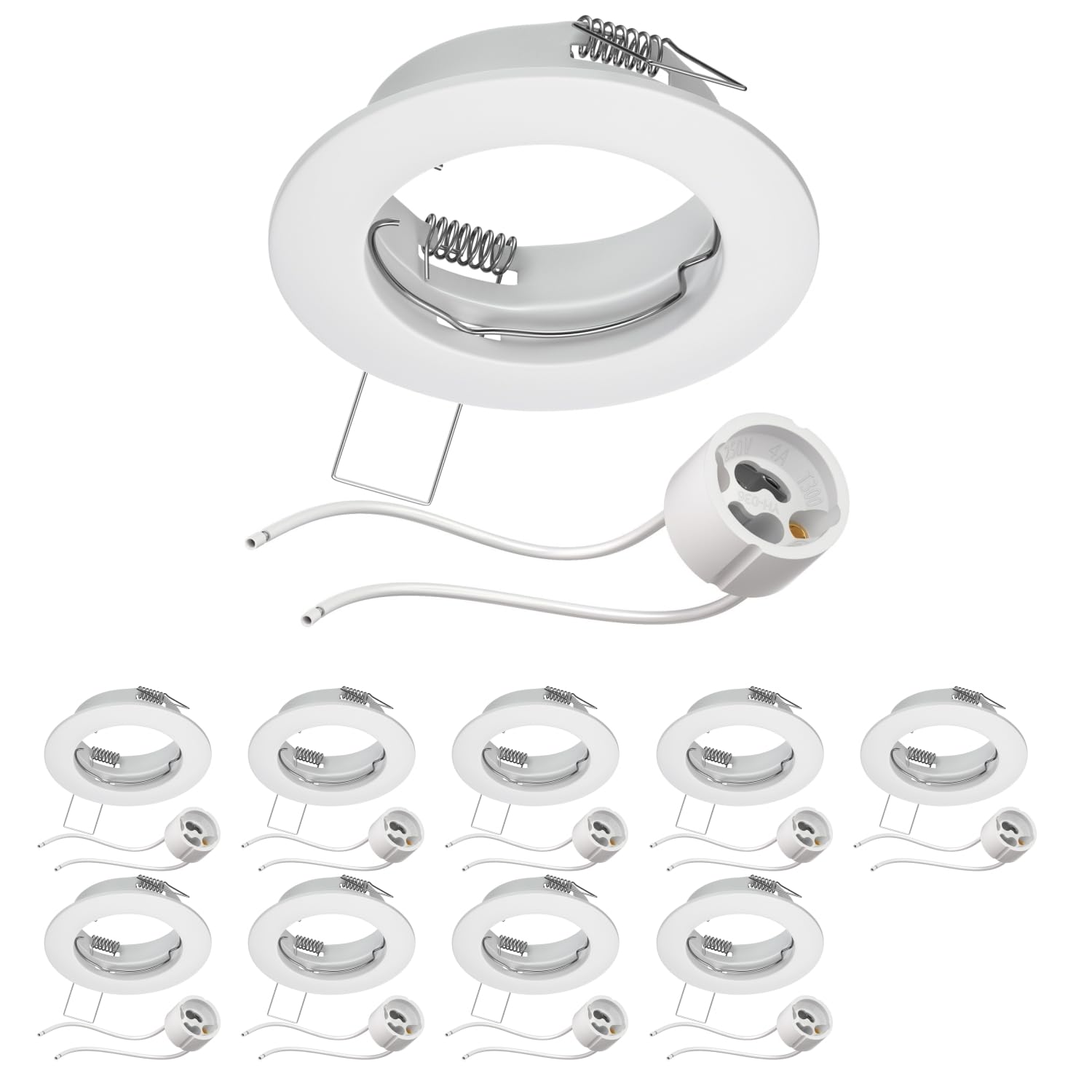 ledscom.de 10 Pieces Ceiling recessed Frame Fere recessed Frame White matt (LED/Halogen/GU10/MR16/PAR16/50mm) incl. GU10 Socket — image 1