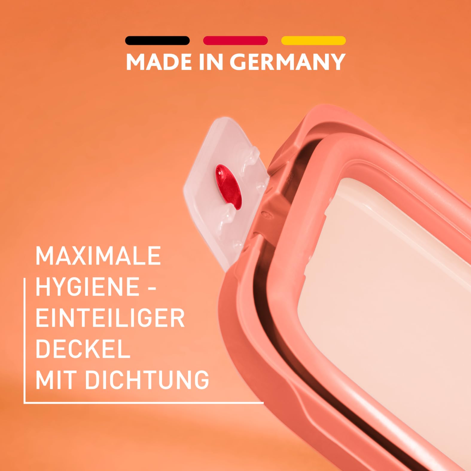EMSA oneClick Frischhaltedose, verschlossen mit nur 1 x Klick, Lebensmittel 2 x länger frisch, 100% dicht, Made in Germany, 1,2L, gefrier-, mikrowellen- und spülmaschinengeeignet, orange, N1210800 4