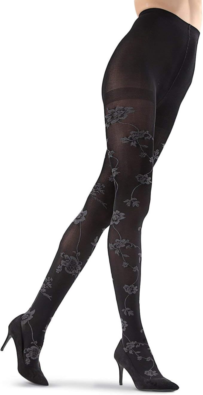 MeMoi Wild Floral Opaque Tights at Amazon Women’s Clothing store
