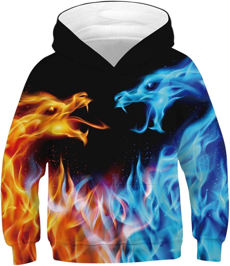 Ainuno Kids Boys Girls Hoodie Pullover 4-15Y Galaxy Wolf Sweatshirts 3D Cool Top: Clothing