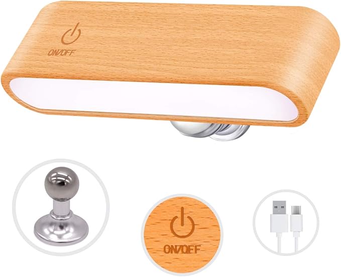 LED Reading Light for Books in Bed [Wooden Dimmable Rotatable