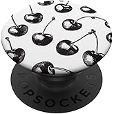 Cherry Cherries Pattern Print Black White PopSockets Adhesive PopGrip