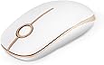 Jelly Comb 2.4G Slim Wireless Mouse with Nano Receiver Less Noise, Portable Mobile Optical Mice for Notebook, PC, Laptop, Computer, Macbook - White and Gold