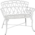 Westcharm White Cast Aluminum 2-Person Bench for Outdoor Garden Patio Yard Park Lawn with White Heart | Antique Victorian Dining Loveseat