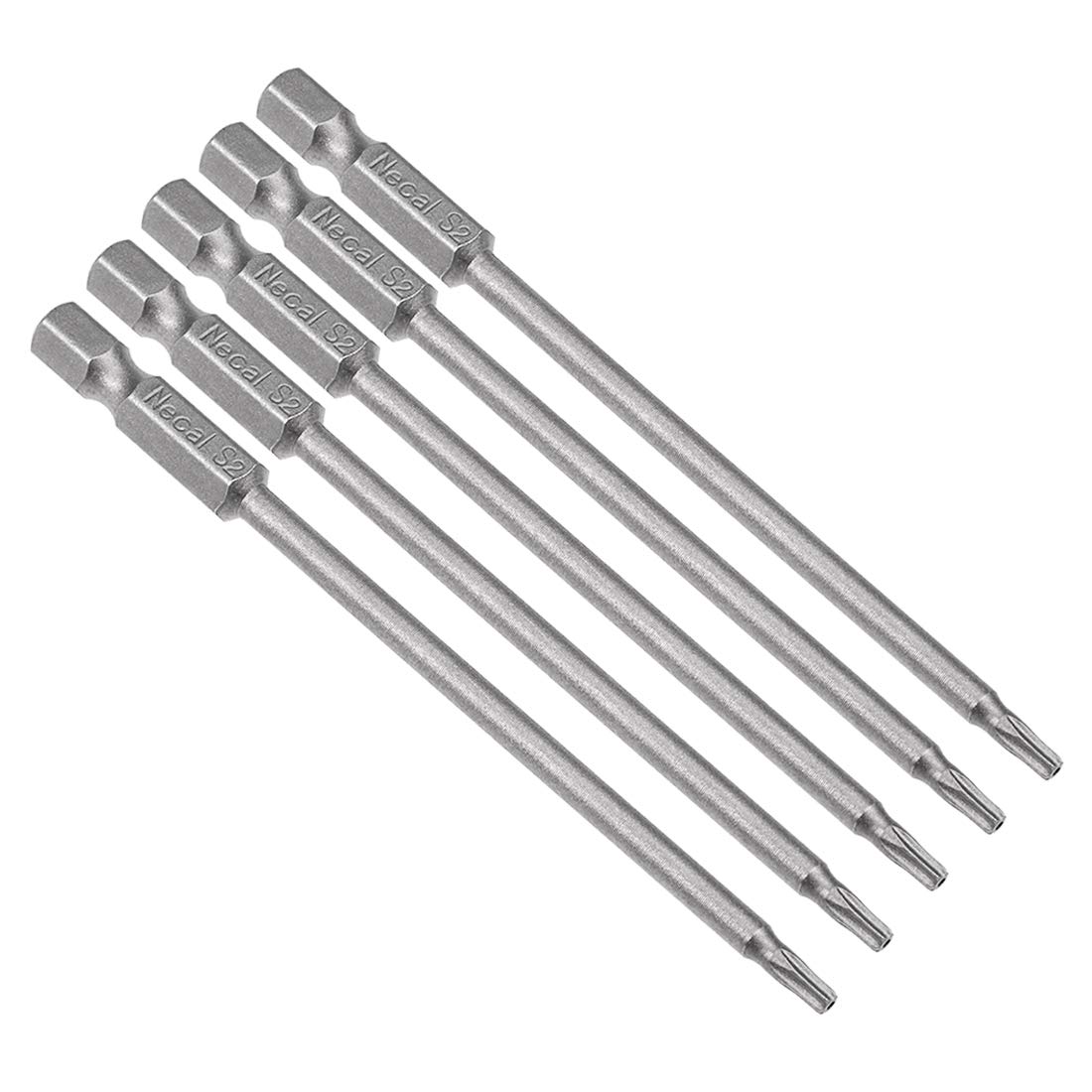 sourcing map 5 Pcs 1/4" Hex Shank T10 Magnetic Security Torx Screwdriver Bits 100mm Length