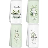 HSIASHENG Farmhouse White Flower Hand Towel for Bathroom, Relax Soak Unwind Breathe Botanical Floral Hand Tea Towel for Toilet Spa Gym, White Flower Bathroom Decor, 16x24 Inch Set of 4