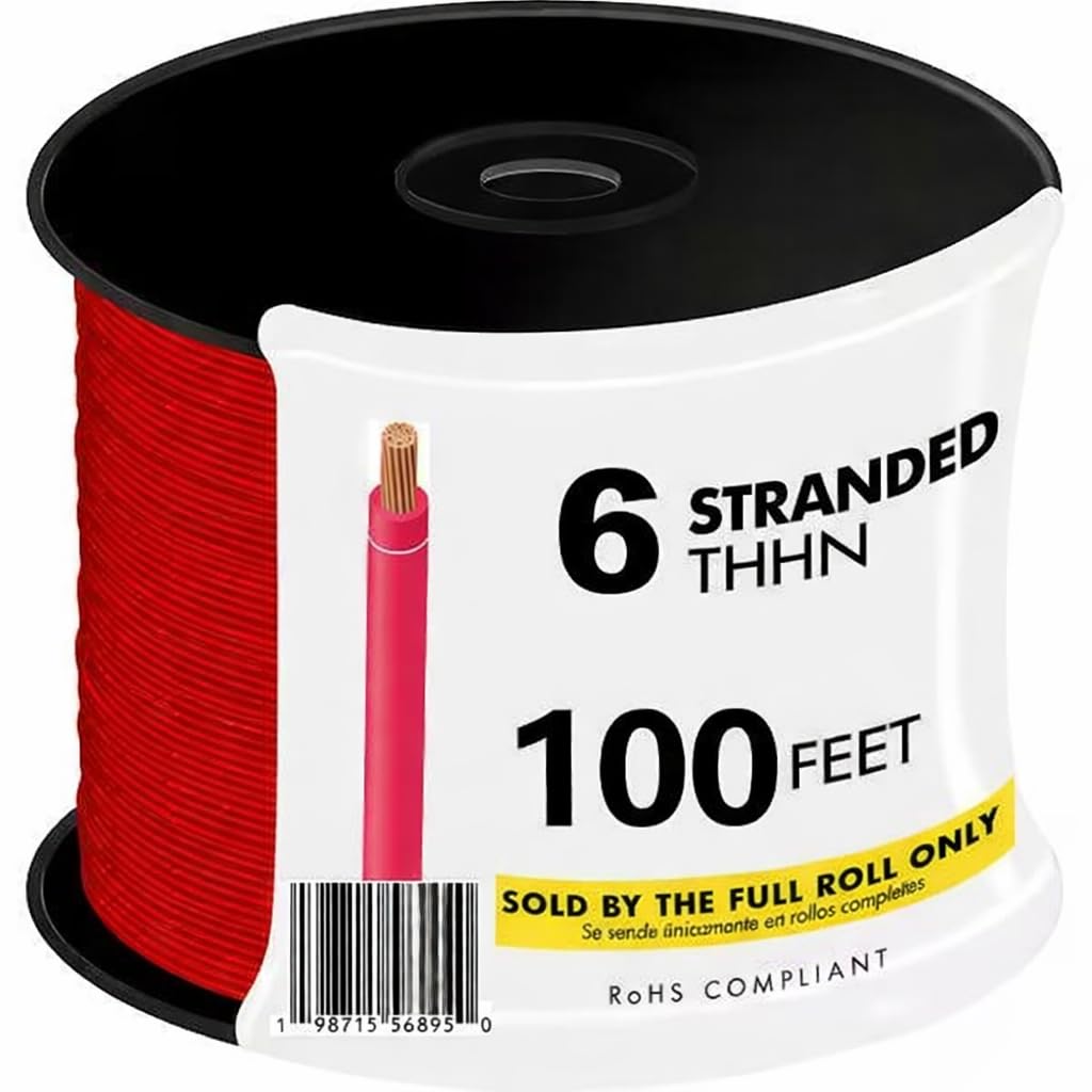 Photo 1 of 100 FEET 6 AWG 19-Stranded THHN-THWN-2 Copper Building Wire, RED Jacket.