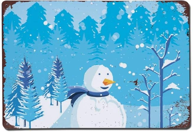 Paesaggio Immagini Natalizie Vintage.Wendana Cartello In Metallo Con Pupazzo Di Neve E Paesaggio Invernale Di Natale Stile Vintage Decorazione Da Parete Poster In Metallo Per Garage Camera Dei Bambini Regalo Di Natale O Di Compleanno