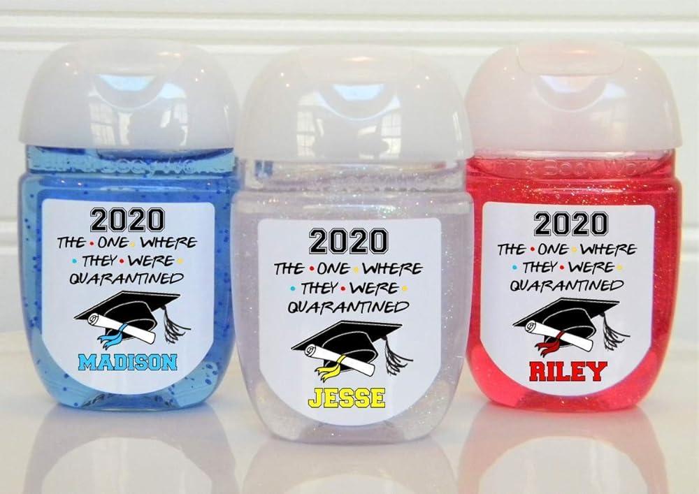 Download Amazon Com Personalized Quarantine Graduation Party Favor Hand Sanitizer Labels The One Where They Were Quarantined Graduation Favor Labels 30 Stickers Per Page Labels Only Handmade