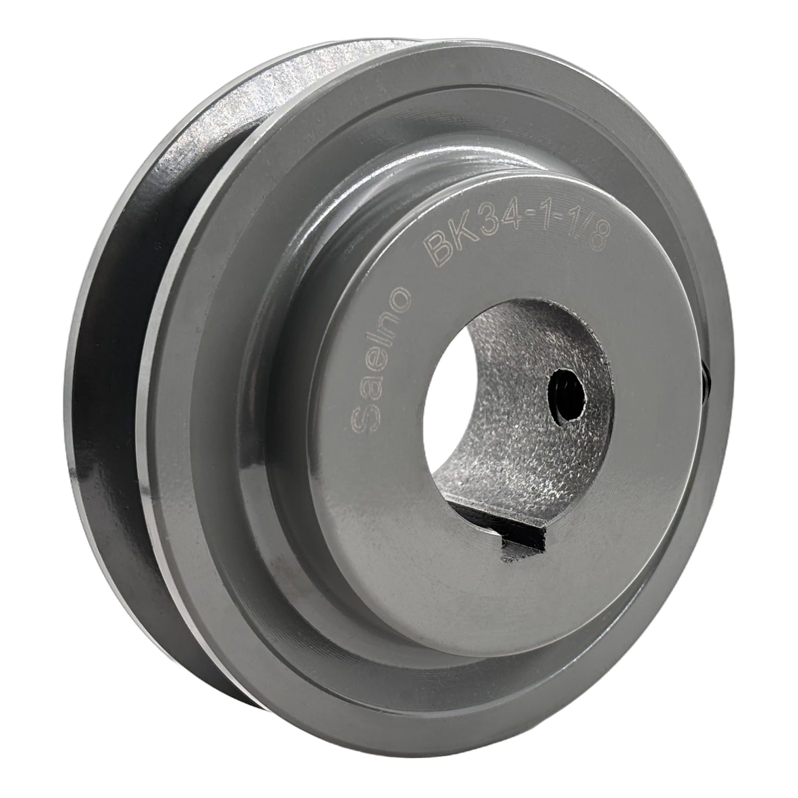 Photo 1 of Saelno BK34-1-1/8 V Belt Pulley 1 1/8 inch Bore 3.55" OD,Electric Motor Pulley Cast Iron for A AX B BX 4L 5L V-Belts,BK34118 Pulley