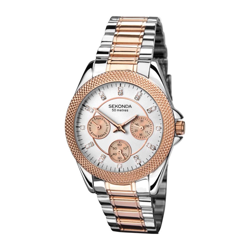 SEKONDA Women's Analogue Quartz Watch with Stainless Steel Rose Gold Plated Strap 2005.27