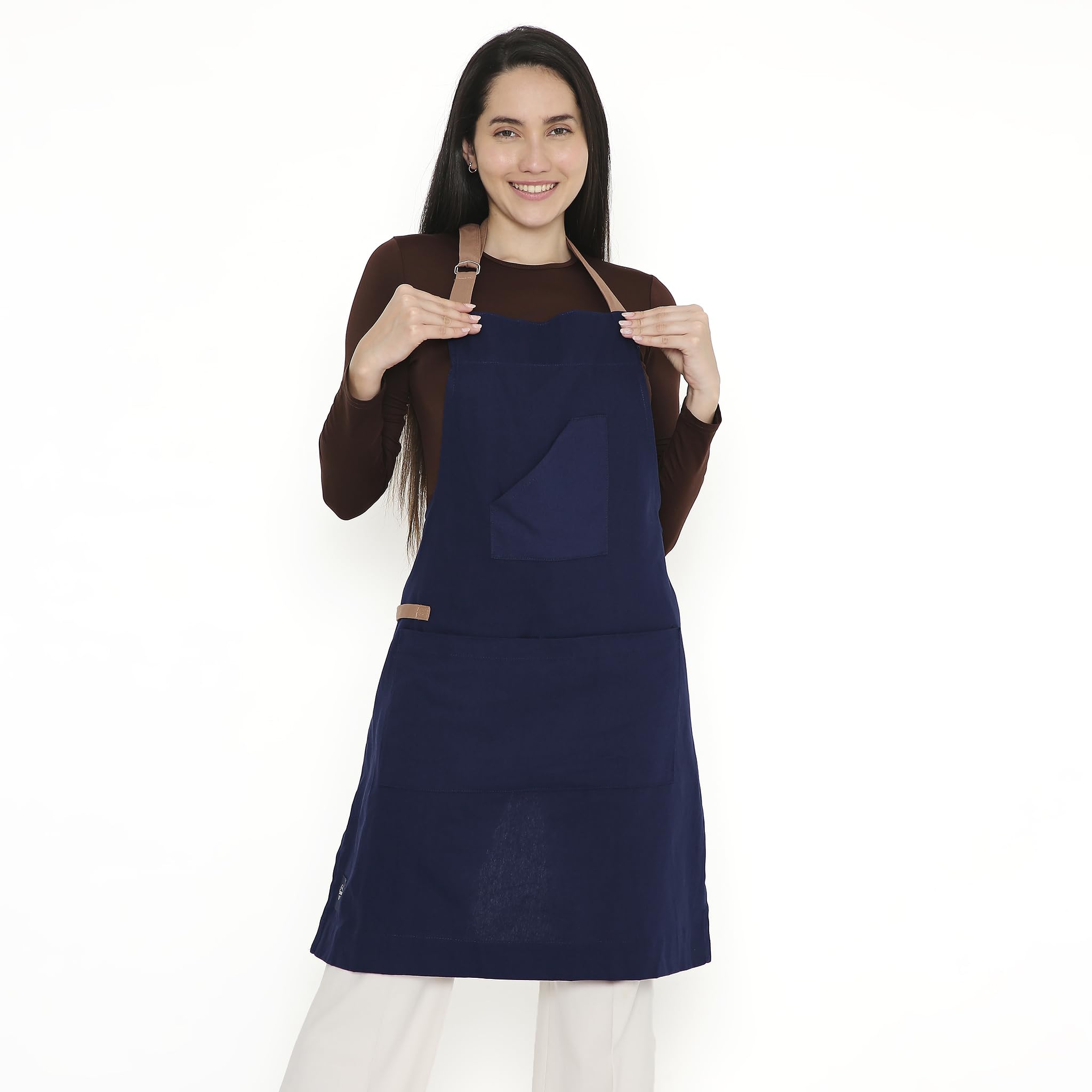 Encasa XO Adjustable Kitchen Cotton Apron With Pockets & Towel Holder Of Size 68x85 cm (Scotch Blue) for Men & Women Chefs For Cooking & Baking in Home, Restaurants & Barbeque