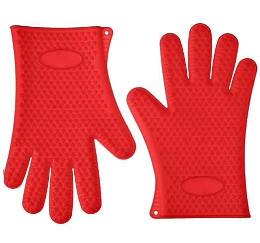 Shuban Silicone Grilling Oven Mitts Gloves Heat Resistant Gloves for Her Cooking, Baking & Barbecue Needs - One Pair - Red