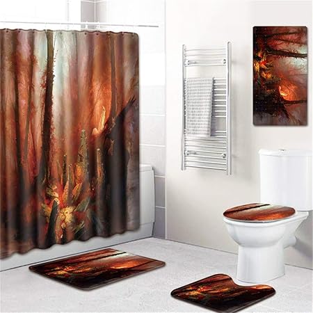Amon Ll Shower Curtains And Bath Sets Fox Pattern Bathroom Rugs Carpets Set With Bathroom Curtains 5pcs 5 Amazon Co Uk Kitchen Home