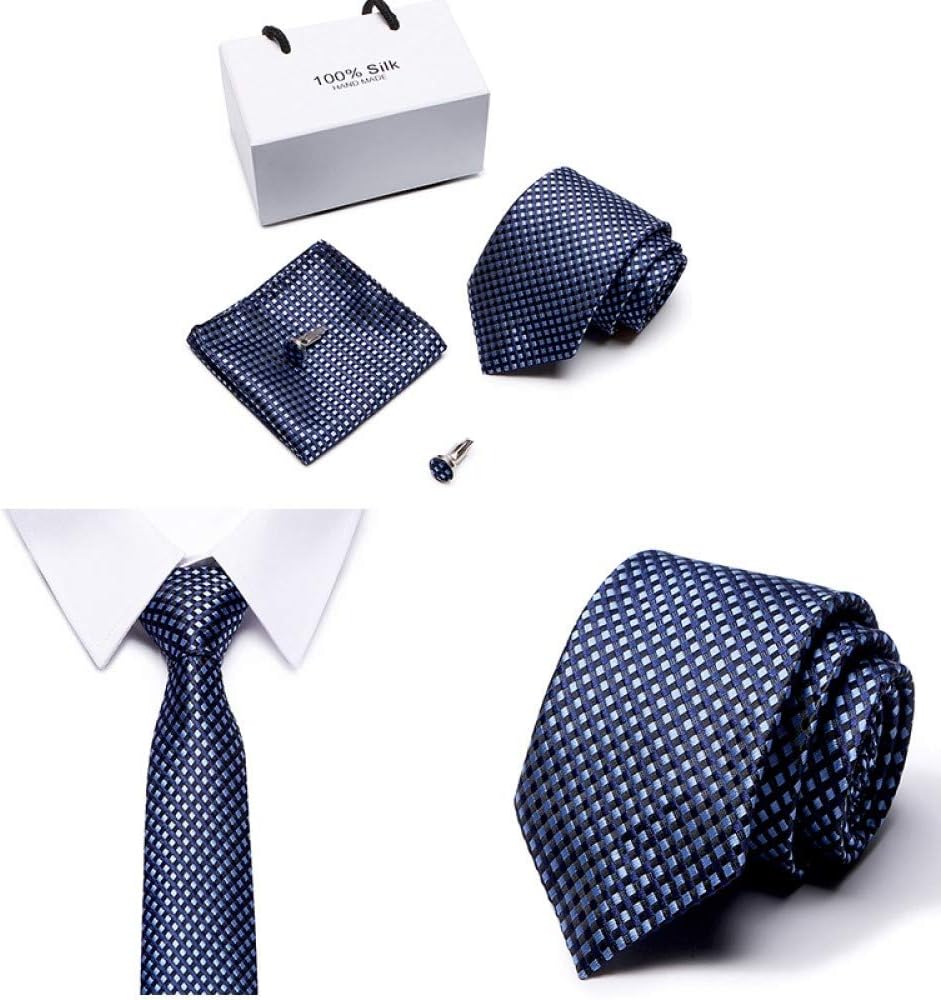 WJVCZ Mens Tie Skinny Blue palid Silk Classic Jacquard Woven Extra long Tie Hanky Cufflink Set For Men Formal Wedding Party